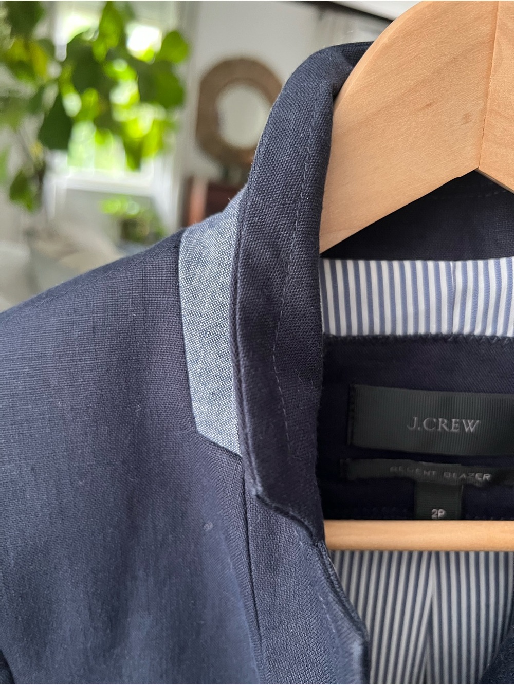 Jcrew Regent blazer P2 navy stand up collar linen